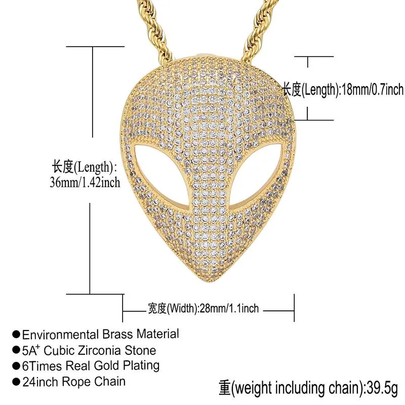 Hip Hop Claw Set CZ Stone Bling Iced Out Solid Alien Pendants Halsband för män Rapper smycken Drop Pendant298K