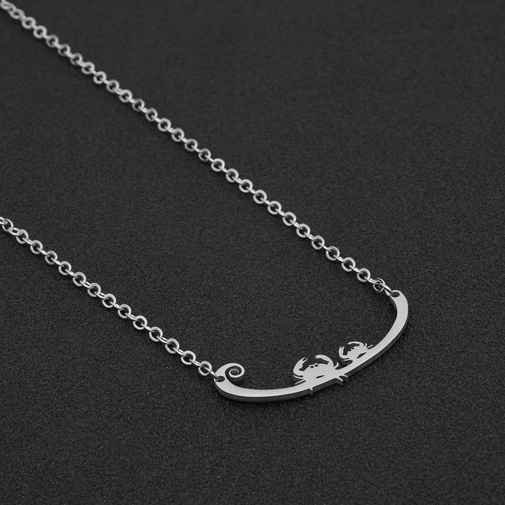 Chaînes en acier inoxydable collier couleur argent Animal crabe pendentif pour femmes mode bijoux cadeau