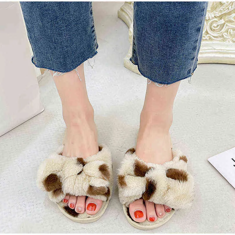 Femmes hiver chaud moelleux pantoufles antidérapant fausse fourrure intérieur plancher diapositives plat doux fourrure dames femme intérieur pantoufle femme chaussures Y220214