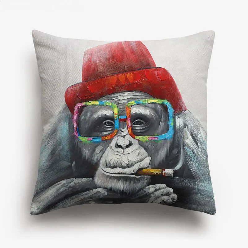 Hipster Chic Gorilla Monkey Cushion Caps Thinking Gorilla Pintura Arte Cushion Capa Destar Caso de linho decorativo4240885