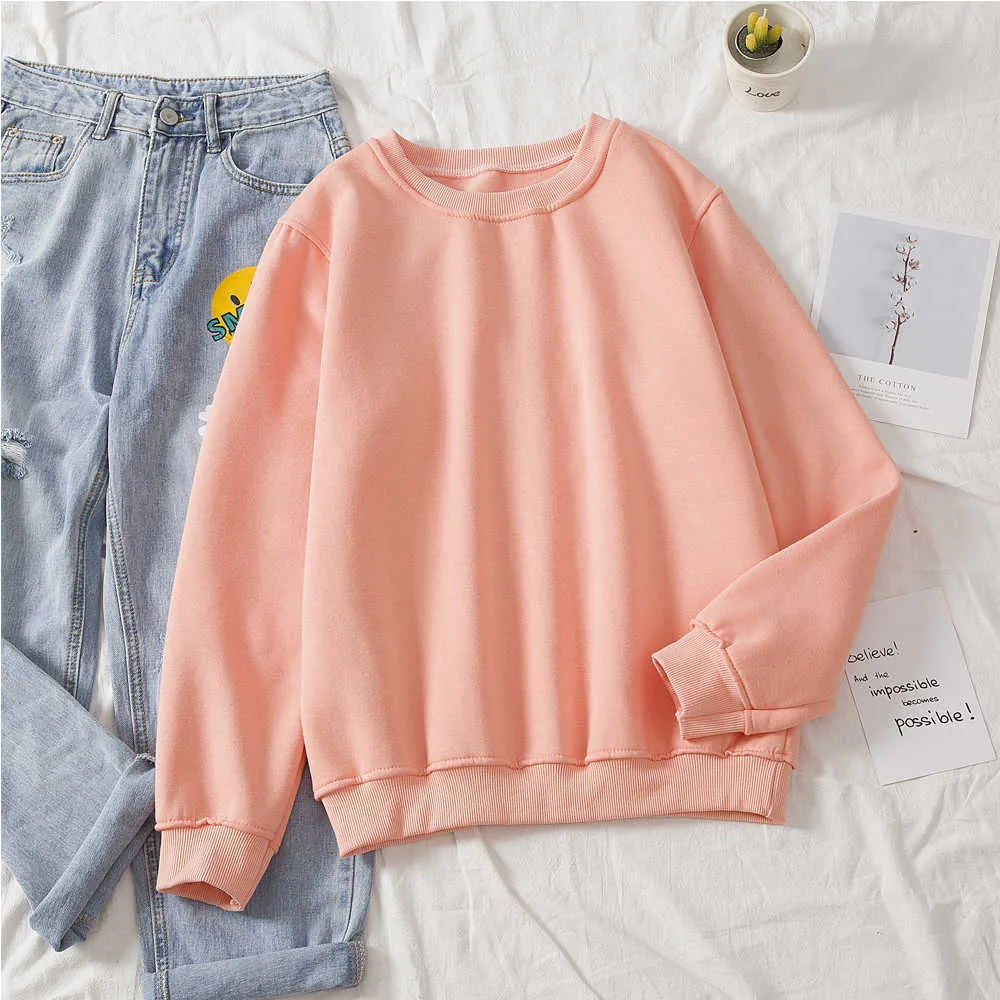 Women's Sweatshirts Social Harajuku Hoodies Candy Colors Top Sweatshirt Long-sleeved Cotton Pullover Clothes 210809