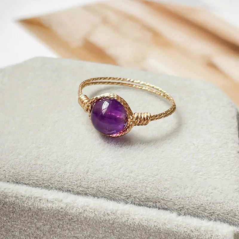 14K guld fylld birthstone ring naturlig ametist smycken handgjorda knucklebague femme minimalism boho