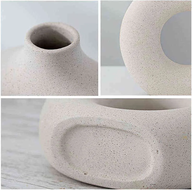 Nordic Circulaire Creux Vase En Céramique Donuts Pot De Fleur Décoration De La Maison Accessoires Bureau Bureau Salon Art Ornements Cadeau 211215