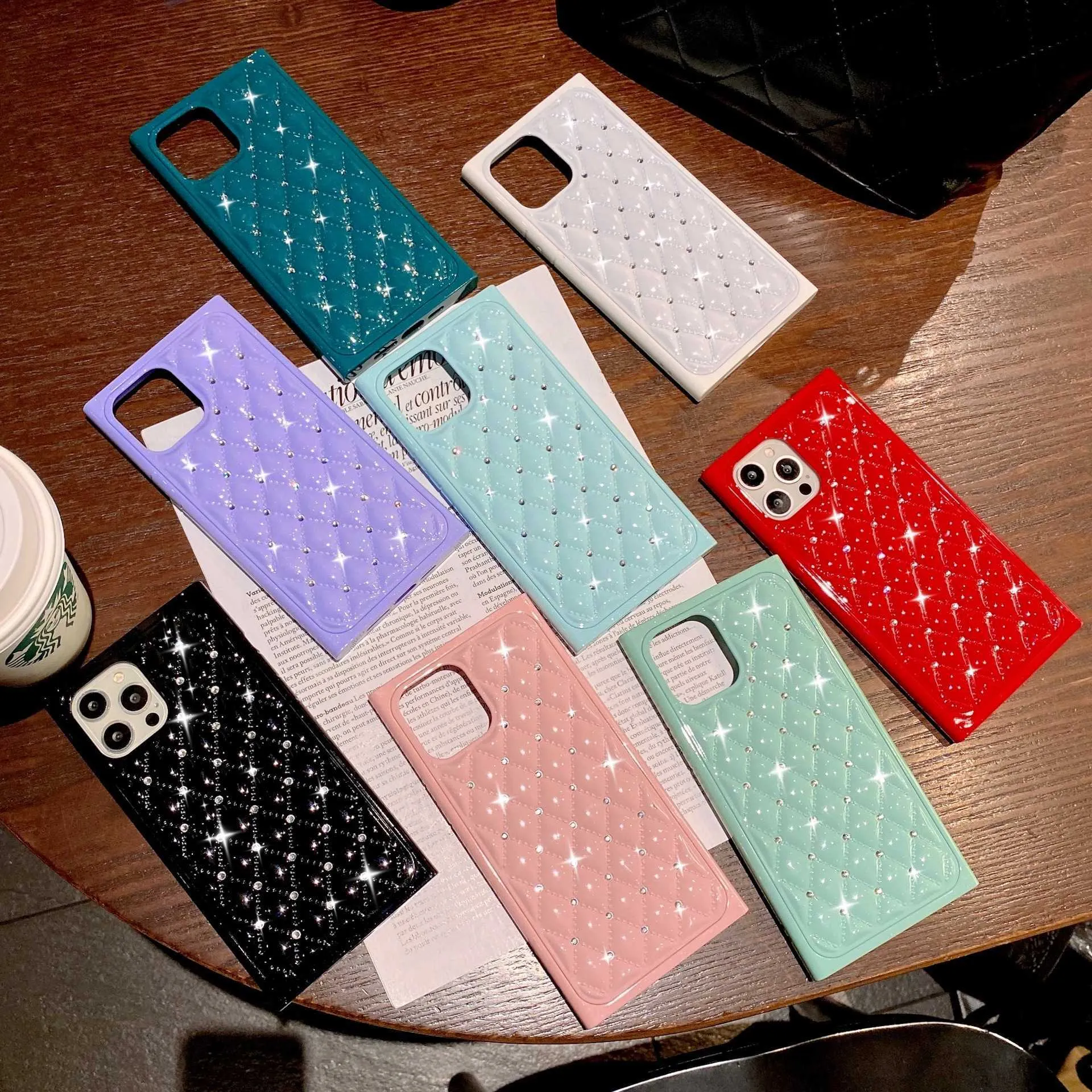 Suitable for iphone13 mobile phone case square diamond inlaid small fragrance 11pro full package xsmax iphone 12 protective sleeve 7 8