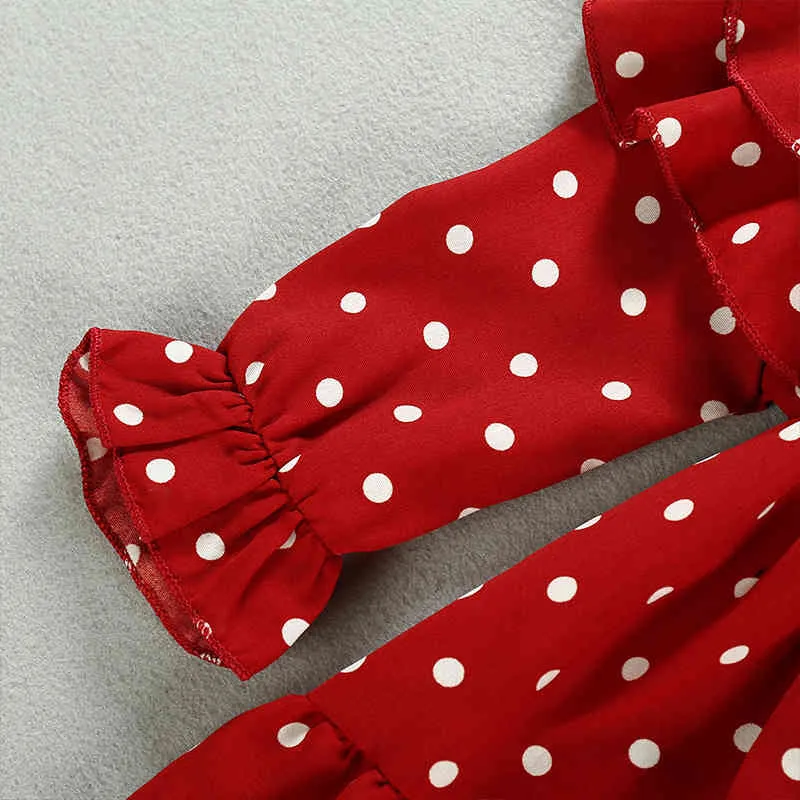 Lente herfst meisjes jurk koreaanse lange mouwen polka dot revers prinses kinderkleding baby meisje banket 210515