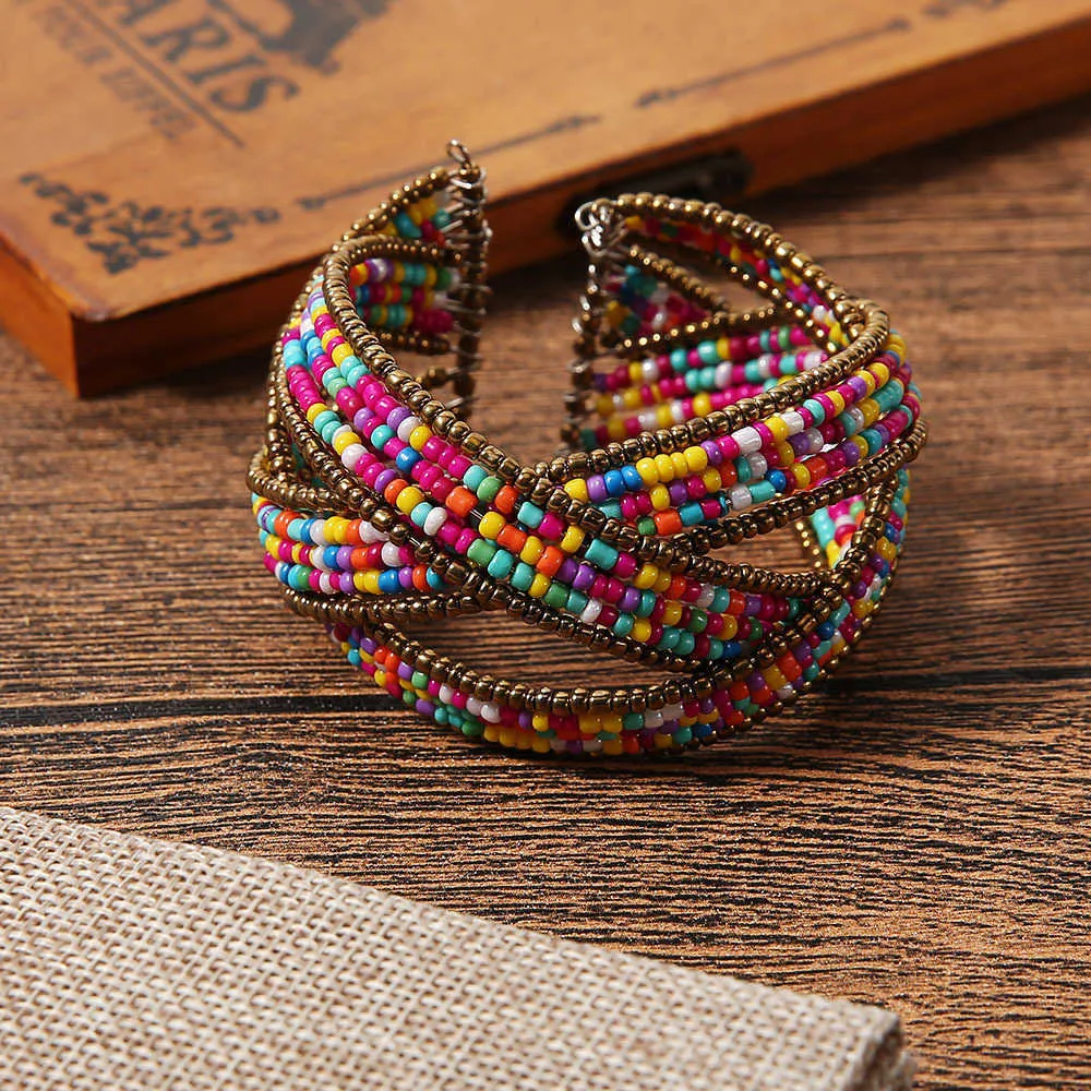 Мода моды ручной работы из бисера модных браслетов для женщин красочный дизайн темперамент многослойного браслета браслетов летом ювелирные изделия Q0717