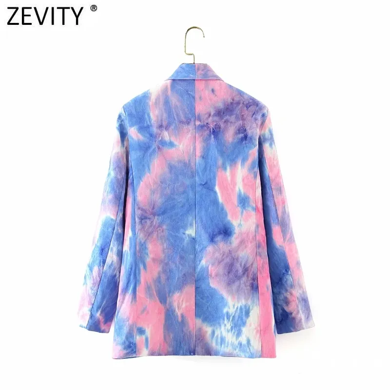 Women Fashion Double Breasted Pink Purple Tie-dye Blazer Coat Vintage Long Sleeve Pocket Female Outerwear Chic Tops CT555 210420