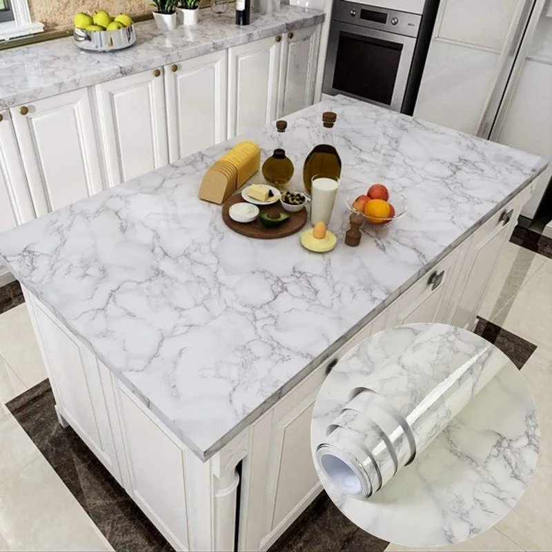 Bakgrundsrenoveringsfilm marmor pvc diy självhäftande vattentäta vägg klistermärken kök skåp dekorativa klisterlappar dekaler2673