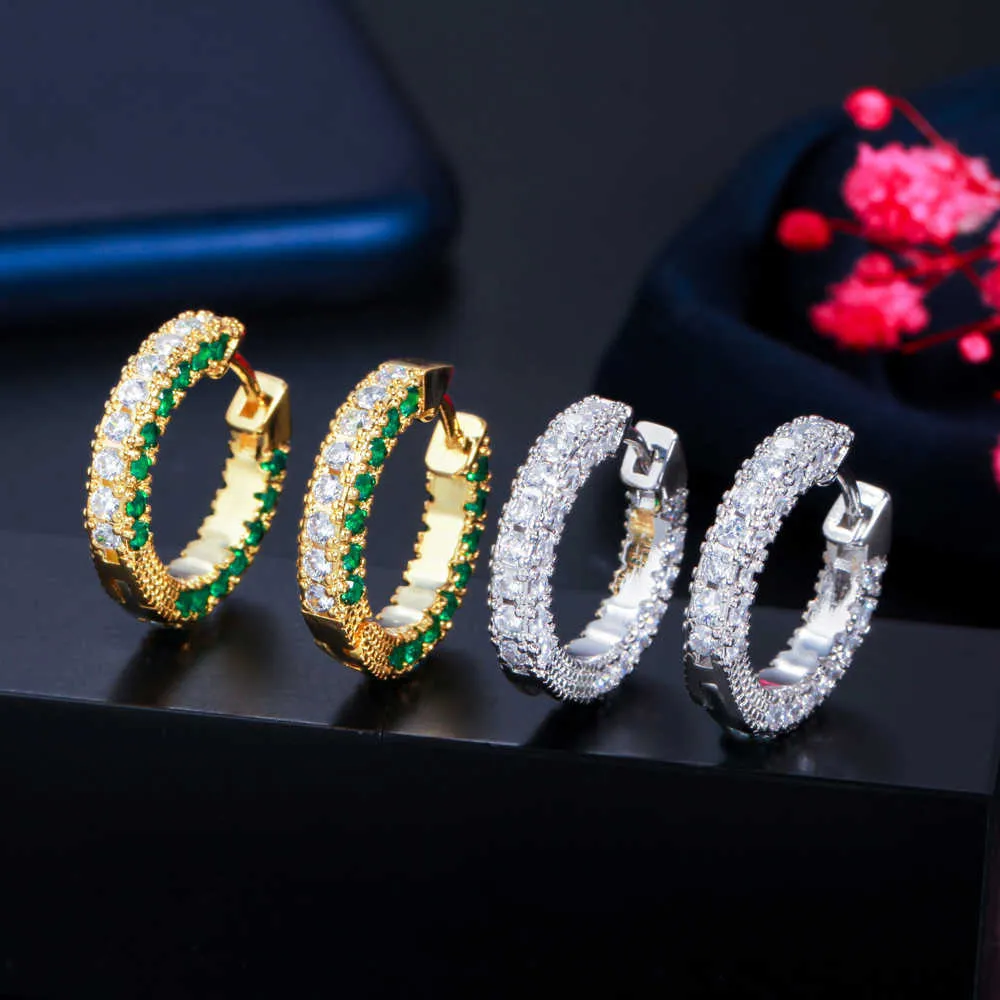 Vert cubique zircone cristal jaune or rond cercle petites boucles d'oreilles pour femmes bijoux de mode CZ897 210714