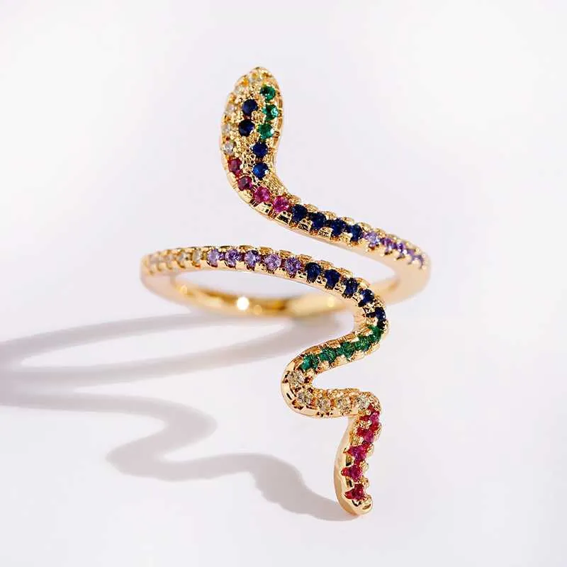2020 Joyeria Mujer Stapelbare Ringe Schlange Ringe für Frauen Gold Farbe Klar Cz Punk Rock Ring Tier Schmuck Q07087347227