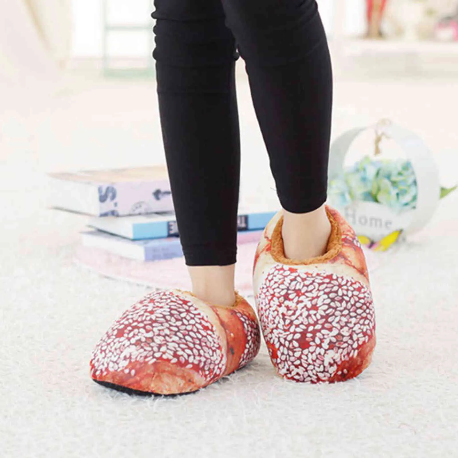 Vrouwen mannen winter binnenshuis slippers brood vorm antislip warme bont thuis slaapkamer vloer enkelschoenen pluche slipper platte glijbanen schattig H1122