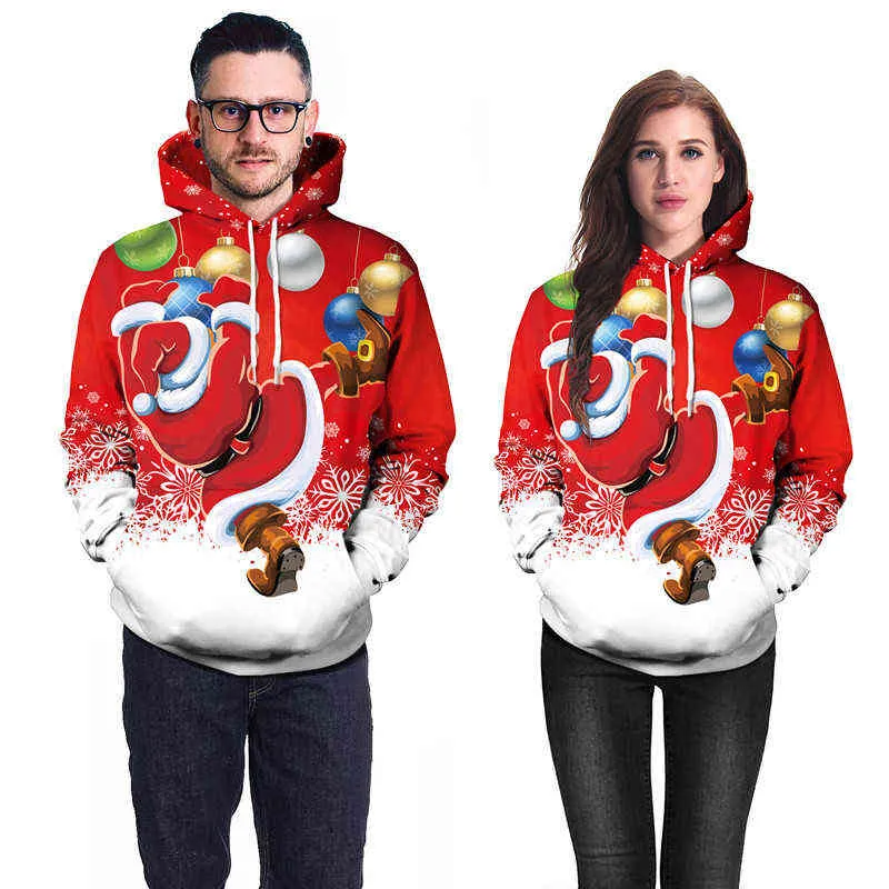 ファッションニュー秋と冬のクリスマスセーター3 dプリント特大のフード付きセーターユニセックス男女面白い醜いクリスマスセーターY1118