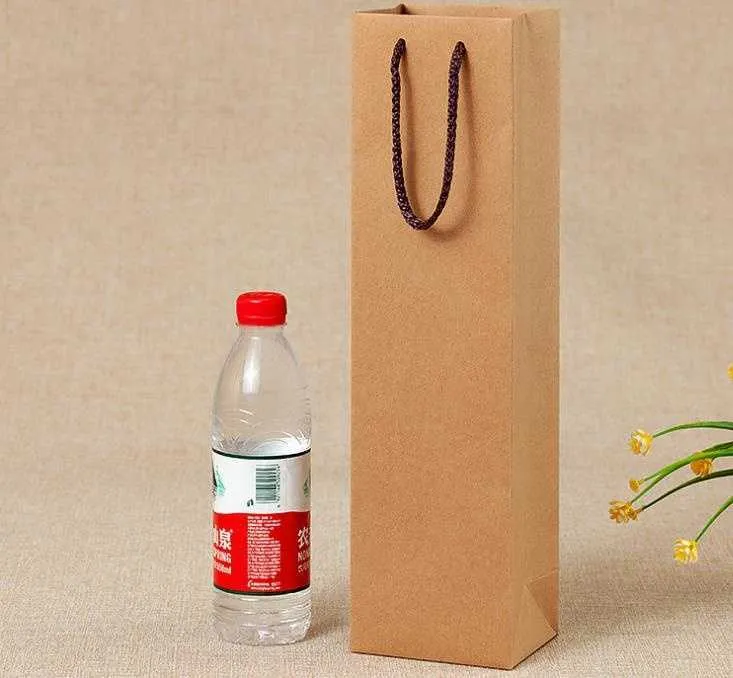 Kraft Paper Bag Party Gift Packing Kraft Paper Wine Bottle Carrier Festival Daily Usage Wholesale