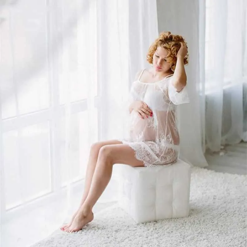 See Through Maternity Lace Photography Props Dress Pregnancy Photo Shoot Short Dress Slip Strap Maternity Photo Shoot Dress