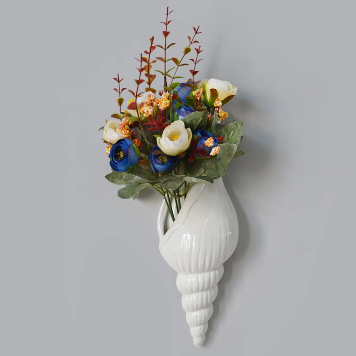 3 TYPES moderne blanc en céramique coquille de mer conque fleur Vase tenture murale décor à la maison salon fond mur décoré Vase 210409208m