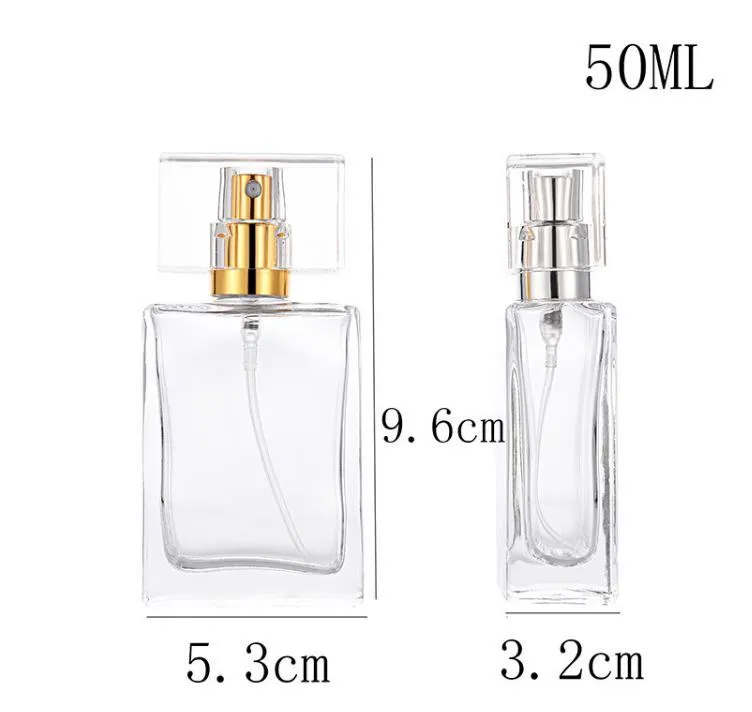 30ml 50ml Empty Clear Glass Perfume Bottles Square Spray Bottle Refillable Atomizer Travel Size Wholesale SN1227