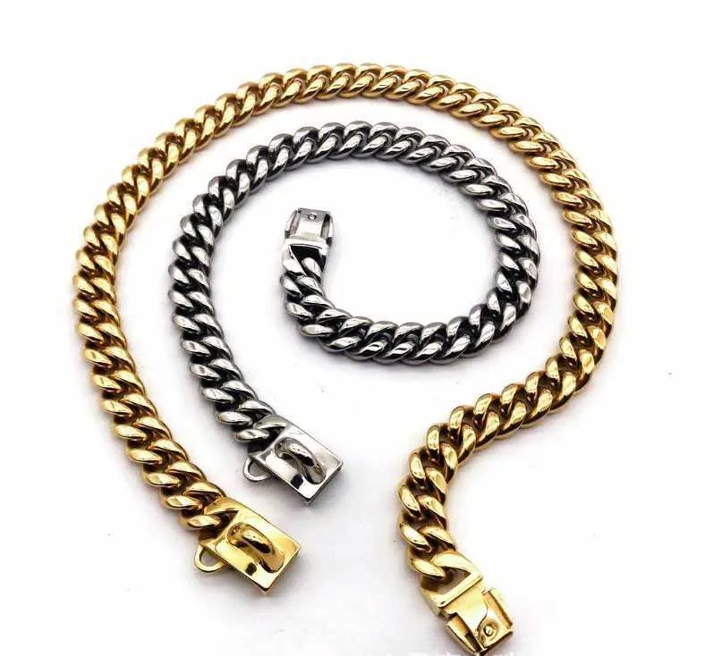 Petit moyen grand collier de chien en acier inoxydable 14mm collier de collier de chien de compagnie chaîne P chaîne en or pour bouledogue français Pitbull 2107297945862