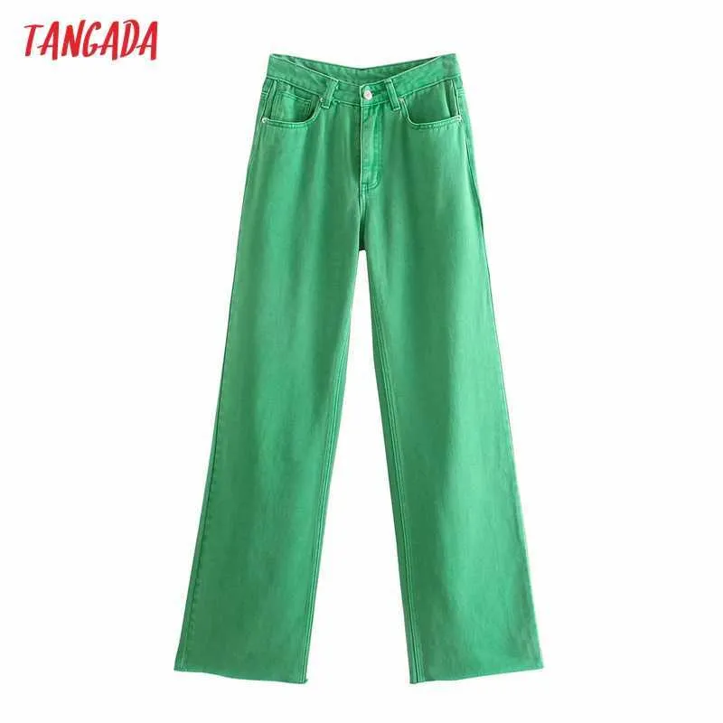 Tangada Mode Femmes Candy Couleur Vert Denim Jeans Pantalon Long Pantalon Poches Boutons Pantalon Femme 4M156 210616