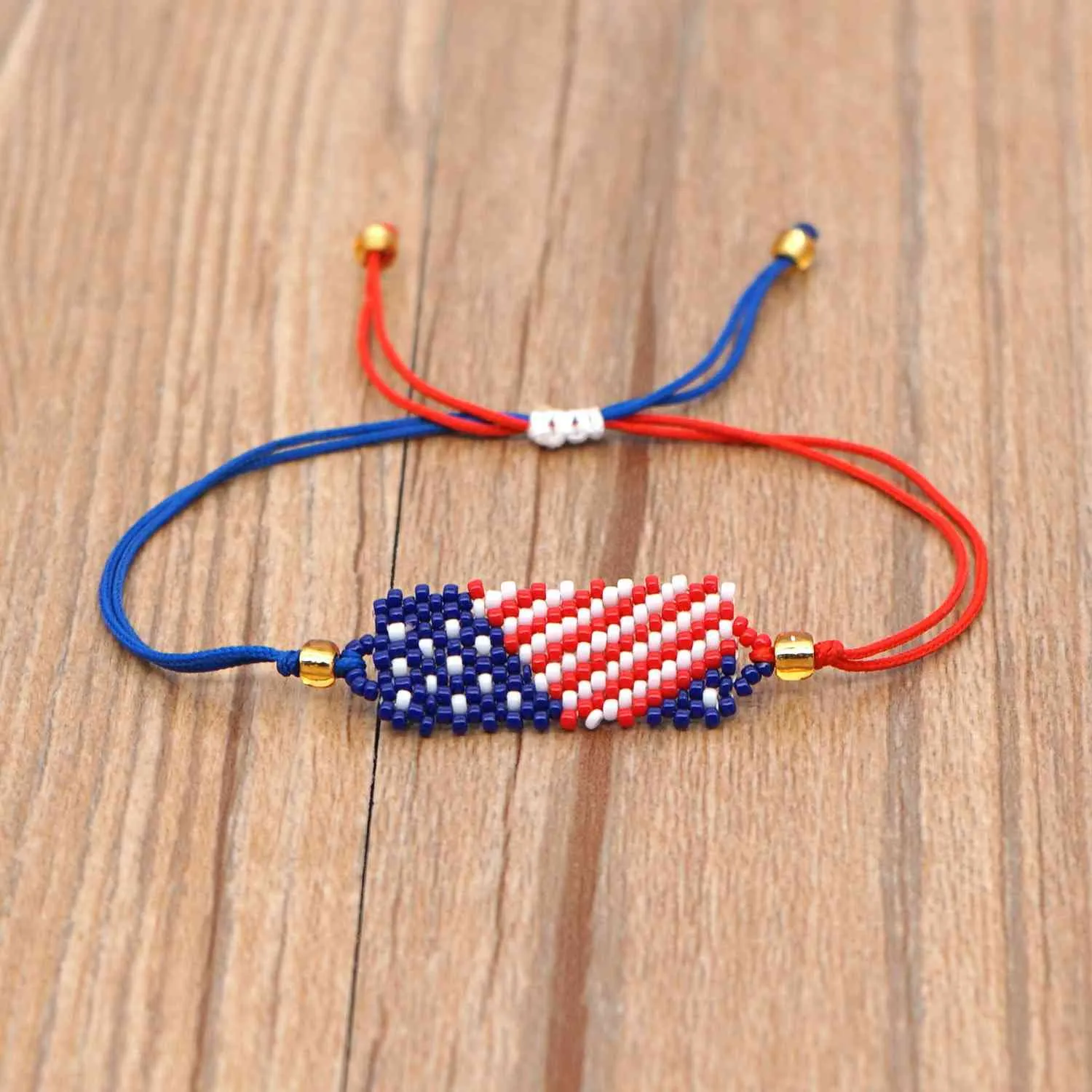 Amérique drapeau Bracelet unisexe 2021 à la mode à la main Miyuki perle bijoux réglable corde USA Bracelets en gros