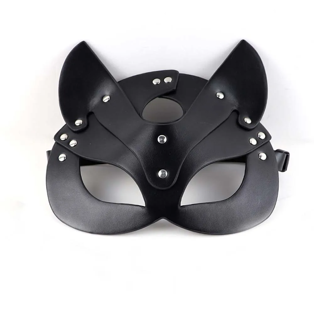 Women Cat Half Leather Headgear Bondage Halloween Masquerade Party Cosplay Costume Mask Slave Sexy Stage Performance Props