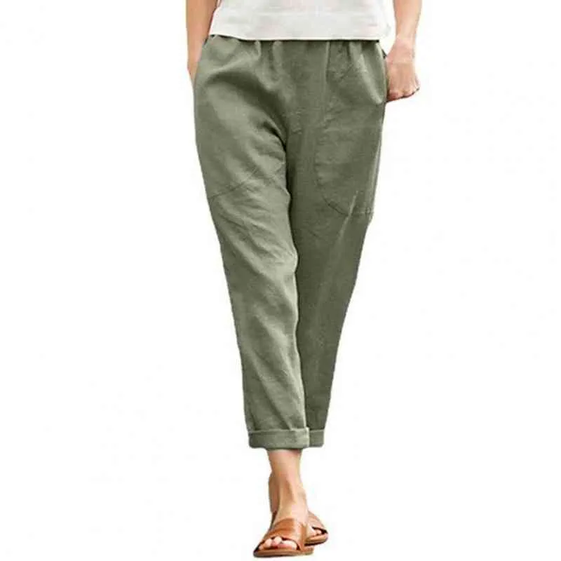 Pantalon blanc femme taille haute noir vert coton grande taille Harem printemps vêtements Joggers Vintage Streetwear travail 211204