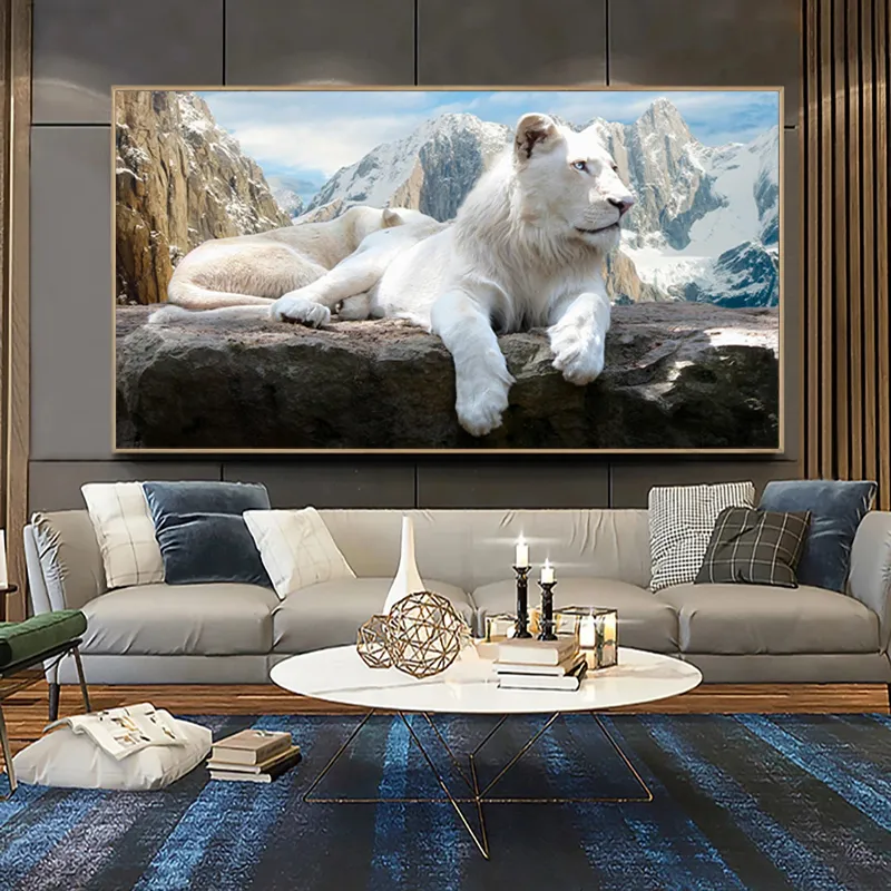 Leżący Lion Animal Canvas Malarstwo Plakaty I Wydruki Home Decor Wall Art Pictures Zdjęcia do salonu Krajobraz Walni Dekoracje