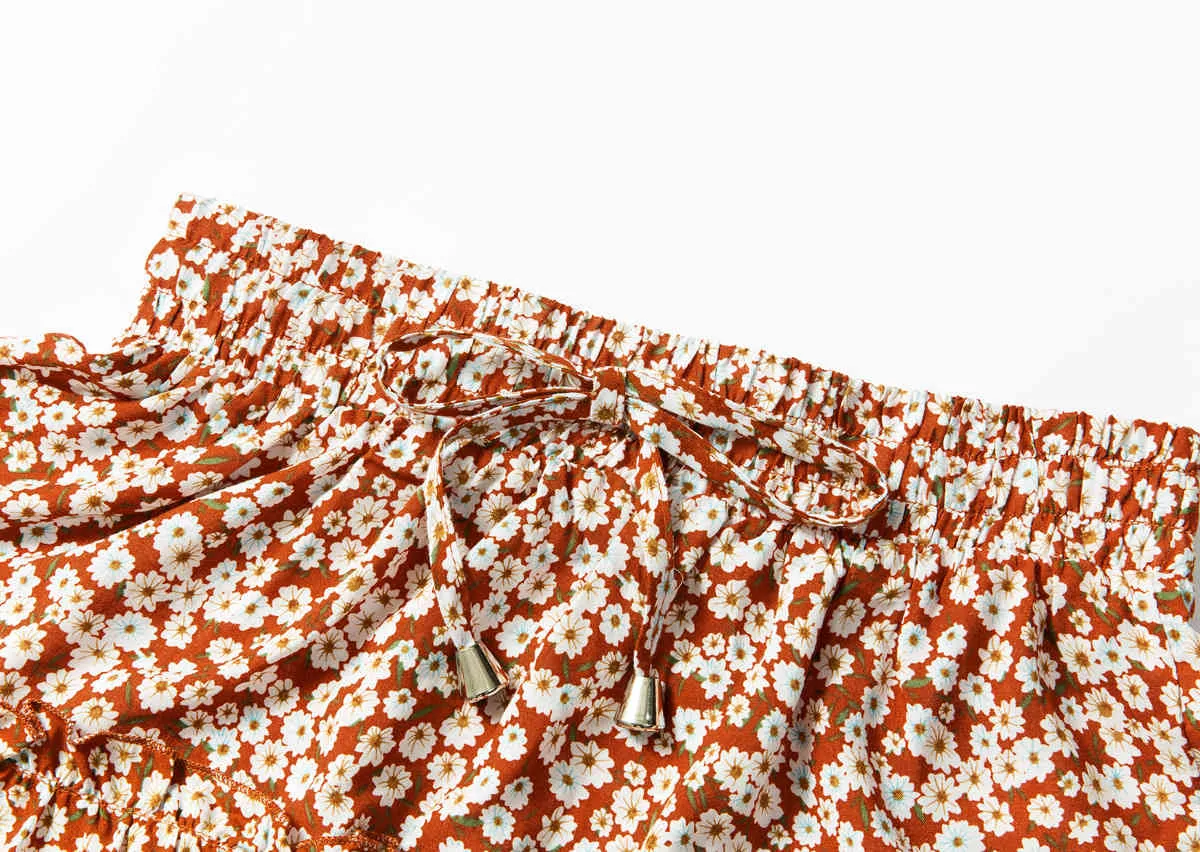 Casual imprimé floral jupe courte femmes été streetwear taille élastique plissé vacances plage fleurs cassées mini jupes 9 couleurs 210507