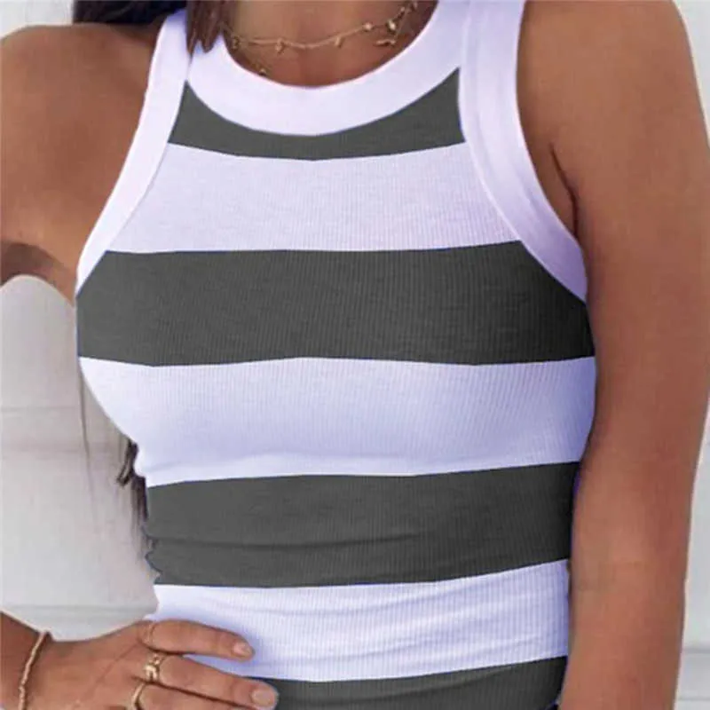 A righe Halter Top 2020 Estate Senza Maniche Camicette Camicia Donna Plus Streetwear Blusa Feminina Estate Colorblock Contra Y0824