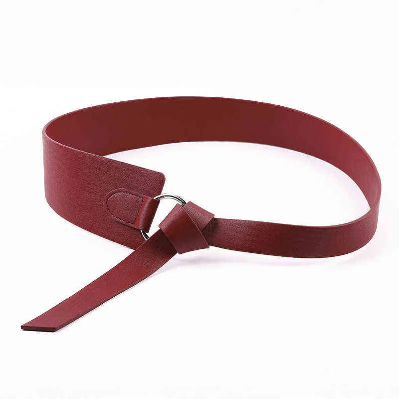New Wide PU Leather Corset Belt Female Tie Obi Thin Red Black Bow Leisure Belt for Ladides Wedding Dress Waistband Women's Belts G220301