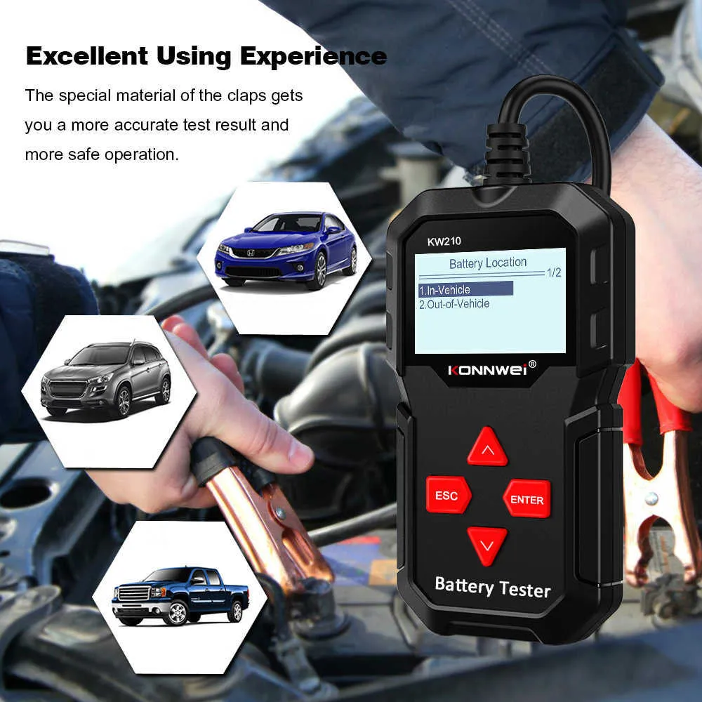 Konnewei Diagnostiska verktyg KW210 Automatisk Smart 12V bilbatteri Tester Auto Battery Analyzer 100 till 2000CCA Cranking Car Battery Testerare