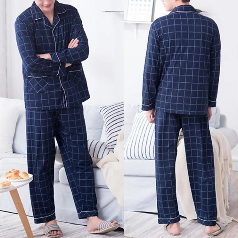 Mężczyźni S Pajama Sets Spring Summer Man Pajamas Zestaw Piżama prosta bawełna z długim rękawem dla mężczyzn