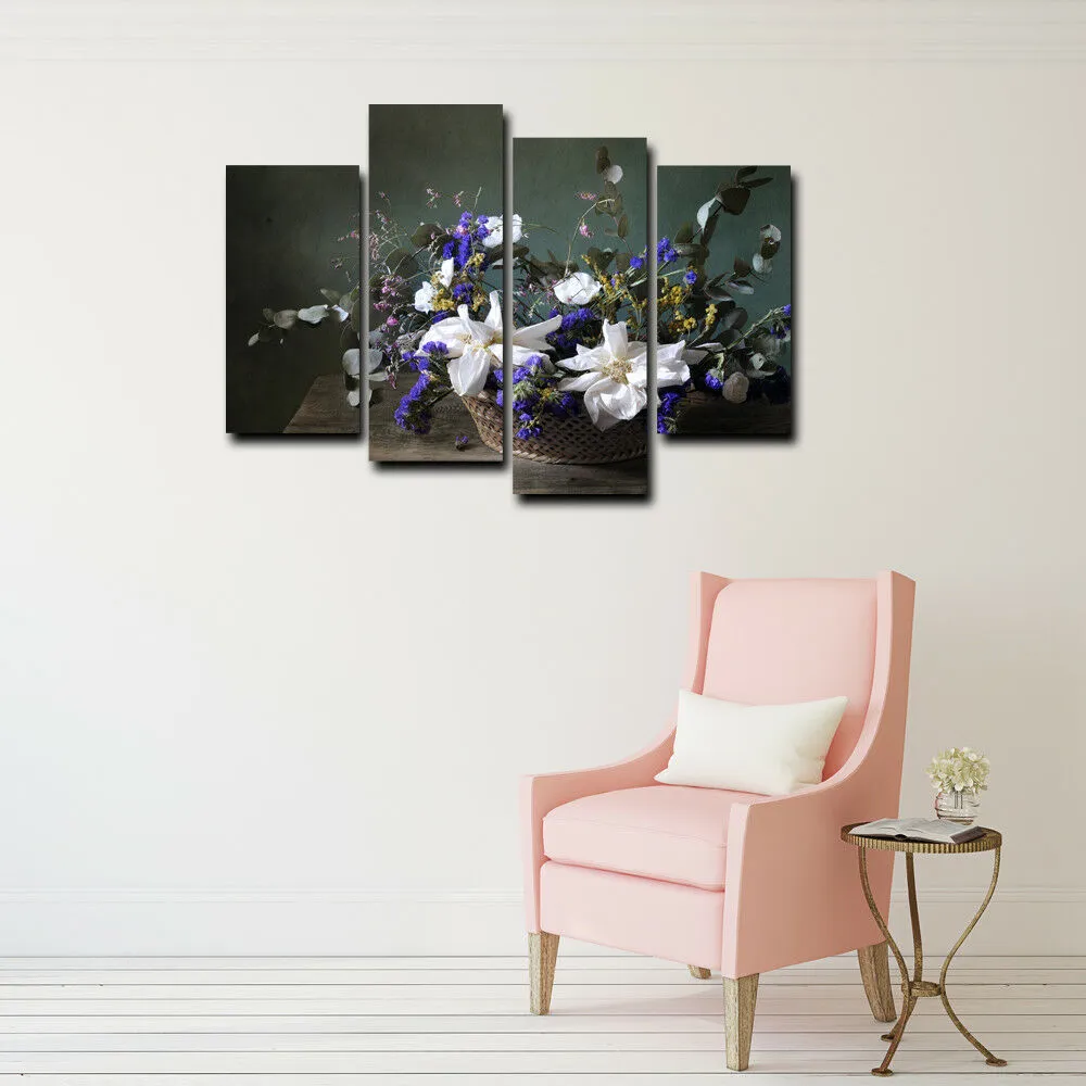 4pcs Kit Canvas Paintings Wall Decoration Canvas Purple Flower Wall Art Picture for Living Room Home Decoration (3)