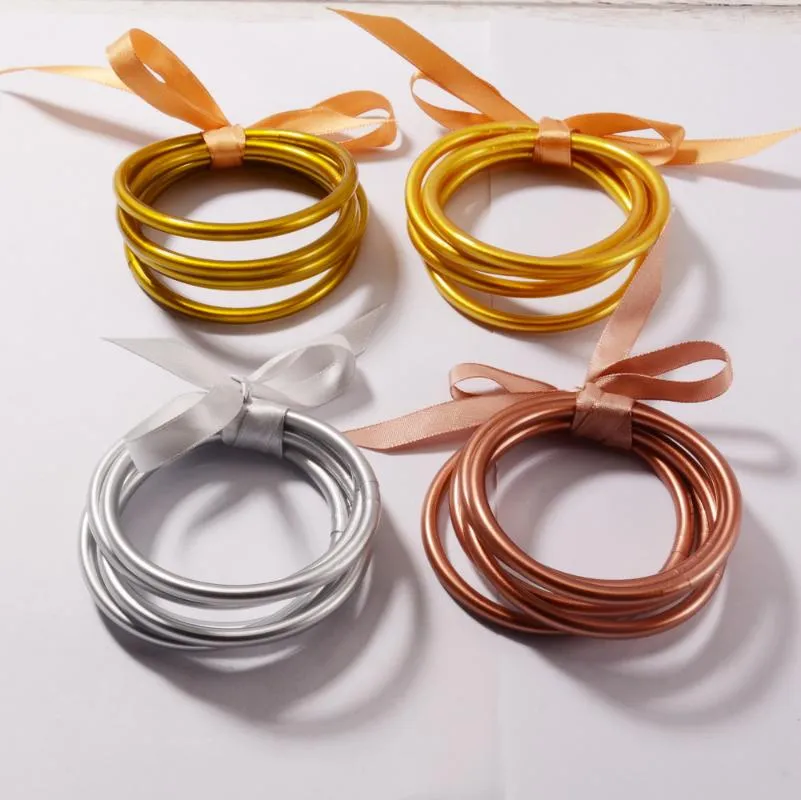 Bangle set pulseiras para mulheres meninas pulseira de silicone disponível para todos os climas folha de ouro charme acessório giftbangle334w