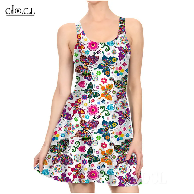 Fashion Casual Butterfly Liten Floral Dress Mini 3D Print Summer Womens Sexig klänning ärmlös veckad Onepiece Beach Dresses W220617