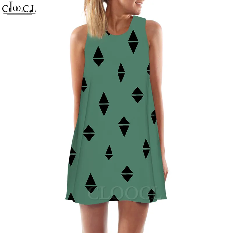 Women Tank Tops Geometric Graphics 3D Printed Loose Dress Short Sleeveless Dress Green Vest Dresses Beach Style 220616