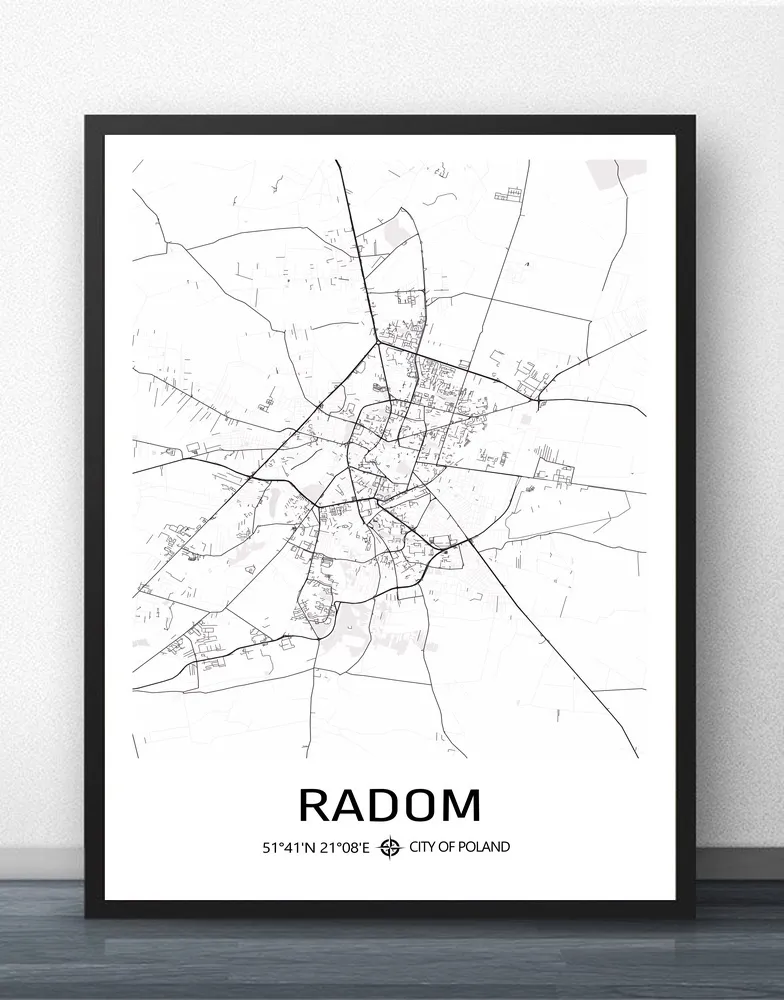 Custom Poster Poland City Black and White Print Painting Lodz Radom Warsaw Wroclaw Map for Living Room Home Decor 220614
