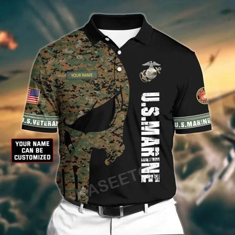 Anpassat namn oss Air Force Skull Black Camo Mönster Polo Men S Shirt Högkvalitativ T -shirt 3D Tryckt Streetwear Sportswear 220704