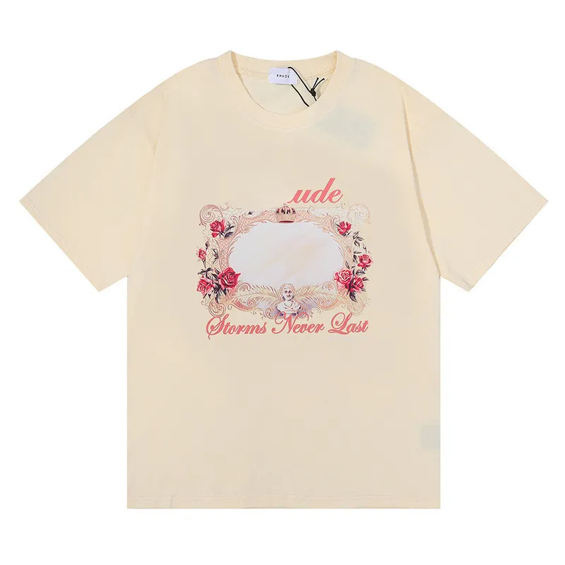T-shirt stampate firmate Summer Cotton Letter Rose Mirror Top T-shirt a maniche corte larghe Abbigliamento da coppia