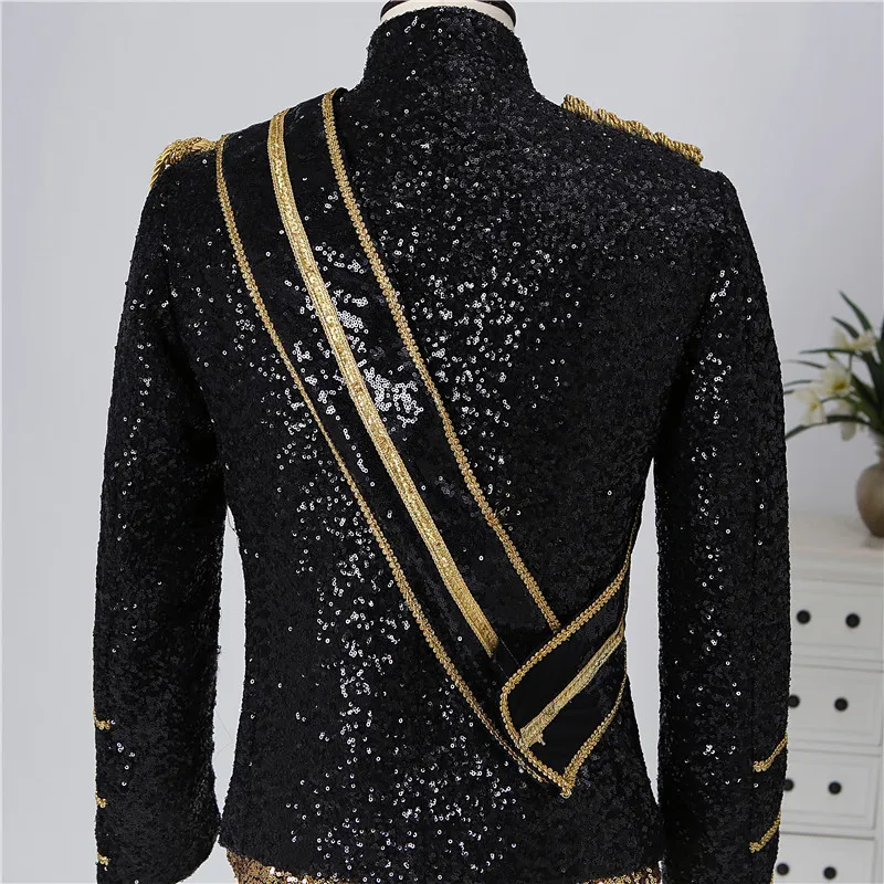 Mens Black Sequin Steampunk Blazer Jacket Stand Collar Tassel Design Blazers Men Nightclub Party Prom Rock and Roll Costumes 3XL 220514