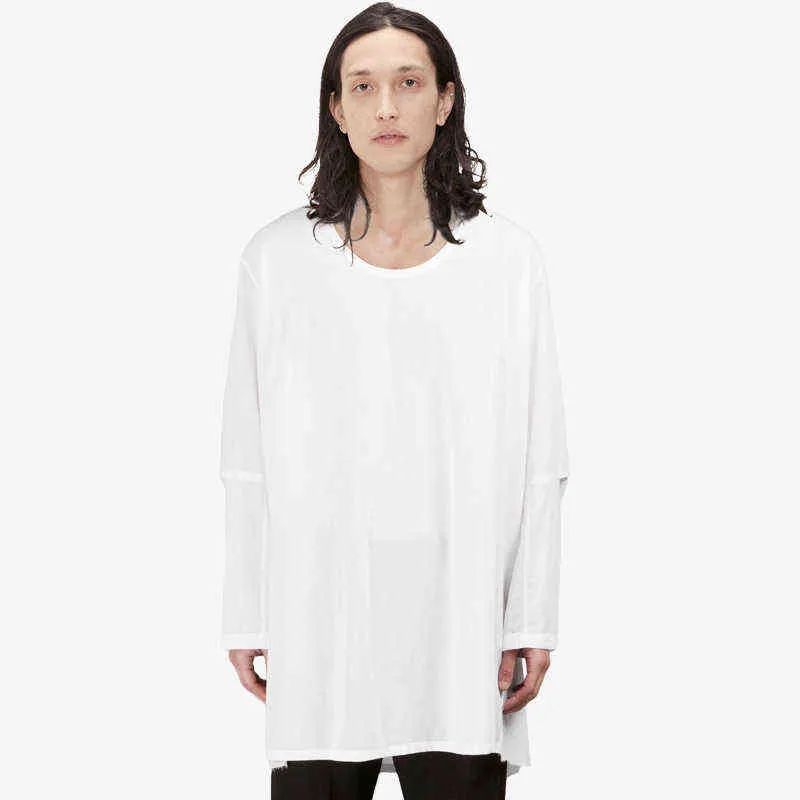 Camicia a collo basso con profilo bianco OVERSIZE pullover con bordo grezzo spalla bassa uomo da strada giapponese a maniche lunghe L220704