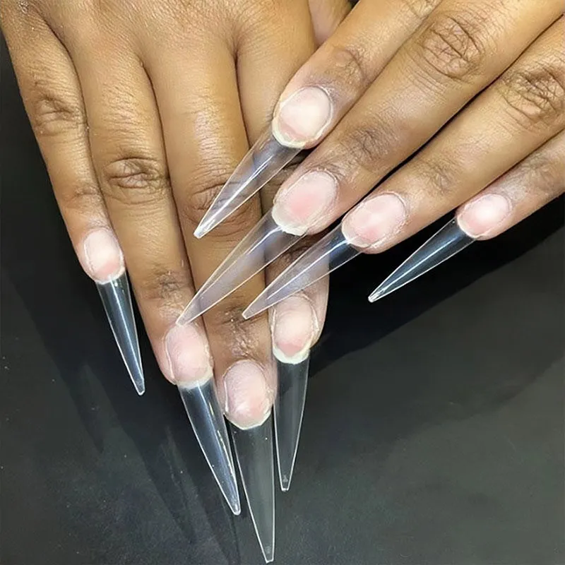 Long Stiletto False Nail Tips Acrylic Gel Clear Half Cover Fake Finger Professional Extensioin Coffin Manicure 220725
