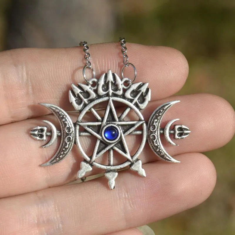 Anhänger-Halsketten Siegel der Hekate Dreifachmond-Pentagramm-Halskette Gothic Wicca-SchmuckAnhänger-HalskettenAnhänger237F