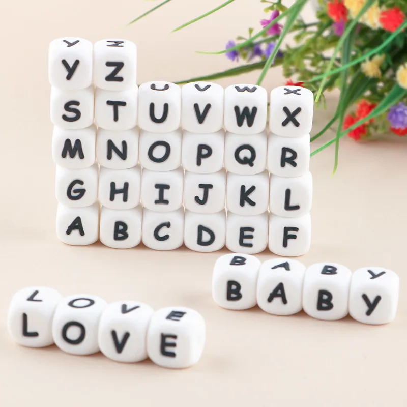 Kovict Alphabet English Silicone Letter Beads 12mm Baby Teether Explsitory for Personicized Pacifier Clips Bearing Toy 220507