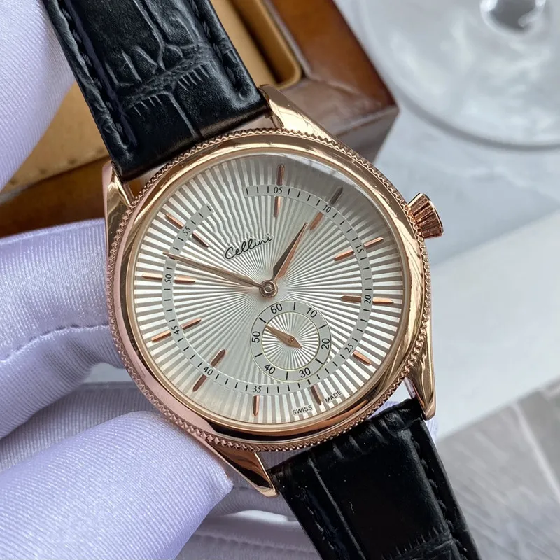 2022 New Three stitches luxury mens watches Little needle run seconds 39 mm in diameter Quartz Watch high quality Brand LOGO leath235B