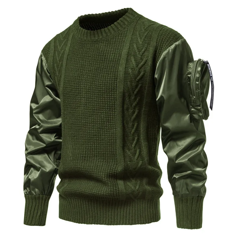 Herentruien Army Sweater Men Tactische outdoor patchwork arm pocket ontwerper pullover jumper truien sweaters heren jersey hombre streetwear 220826