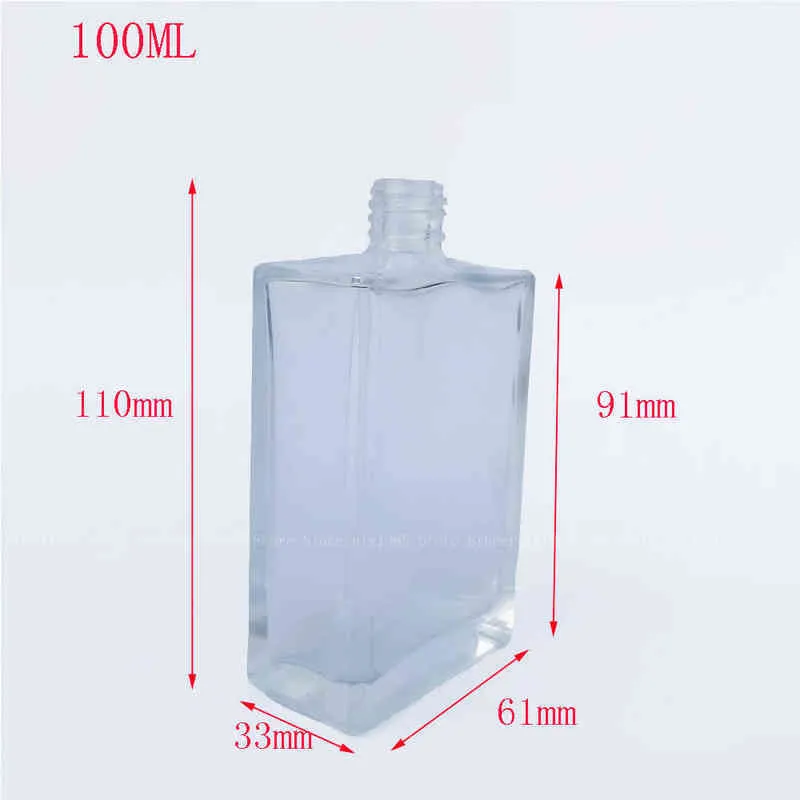 100ml Flat Square Glass Tropper Flasche Transparent Glasflasche mit Bambuskappe, goldene Mütze, Roségold -Kappe, schwarze Mütze Y220428