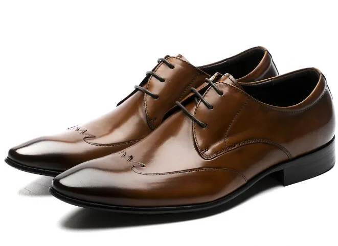 Chaussures pour hommes faites à la main chaussures de mariage de haute qualité bout pointu chaussures à lacets en cuir véritable pour hommes