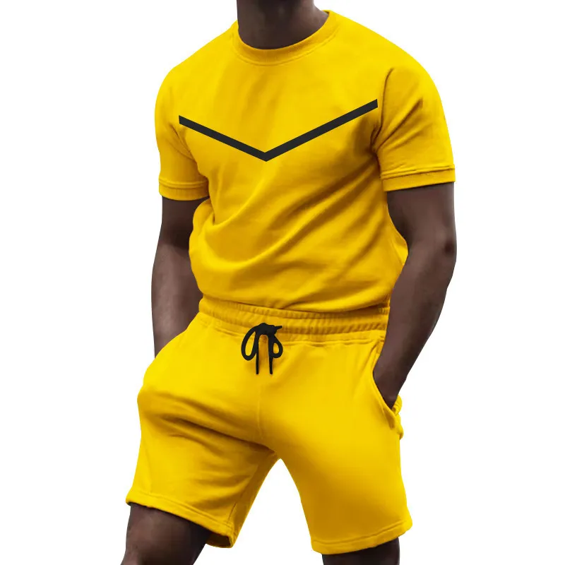 Été Streetwear survêtement décontracté hommes sport ensemble couleur unie à manches courtes Shorts ensembles hommes mode 2 pièces vêtements de sport 220602