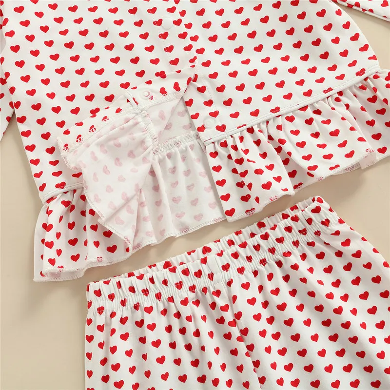 Baby Girl Valentijnsdag Kleding Hart Print Pyjama Set Shirt Top Broek 18 M-6Y Kids Kinderen Festival Kostuum Nachtkleding Pyjama 220426