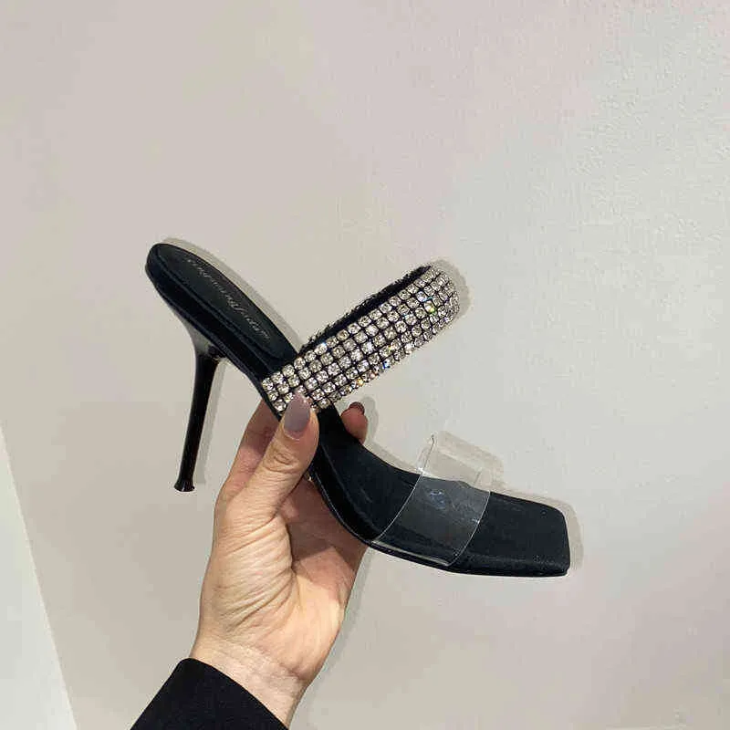 Sandalet Kadınlar 2022 Lüks Marka Moda Yaz Seksi Kristal Rhinone Yüksek Topuklu Stiletto Partisi Za Ayakkabı Kadın Terlikleri 35-40 G220525
